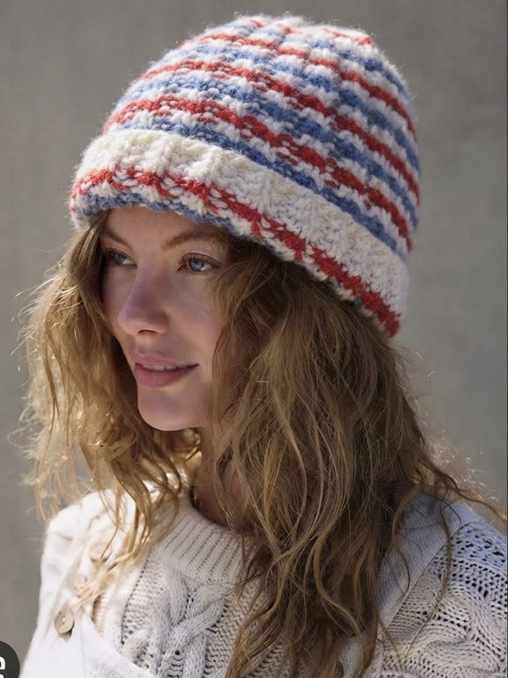 Vintage Hand Knit MenToque Red White Blue Men’s